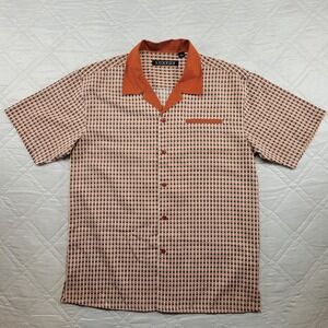 Luxton Polo shirt w/ burnt orange geometric grid design size L
